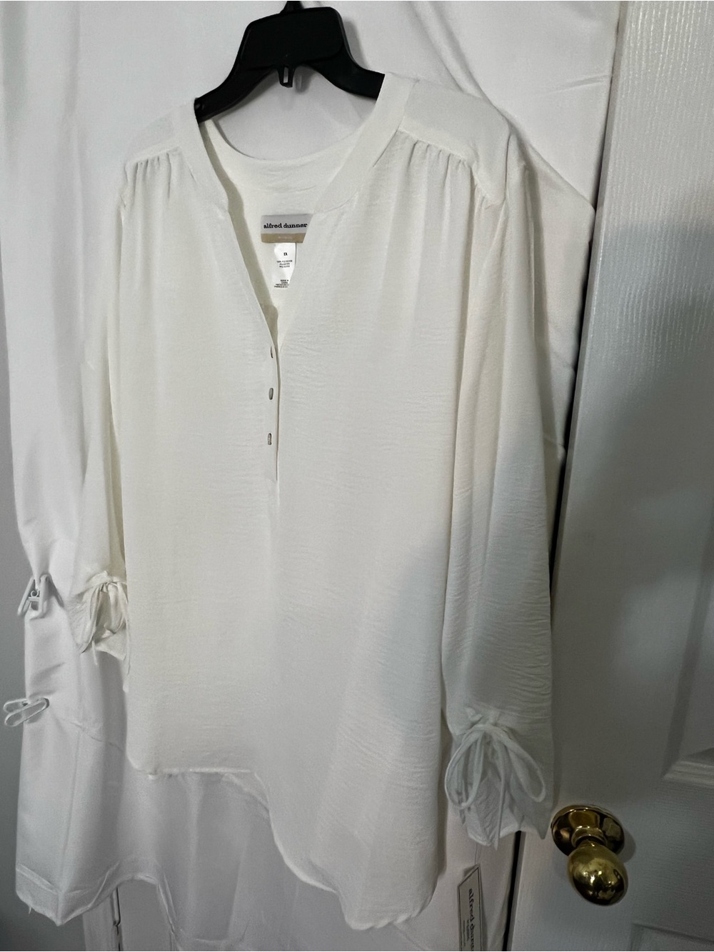 Alfred Dunner White Tie-Cuff Henley Blouse
